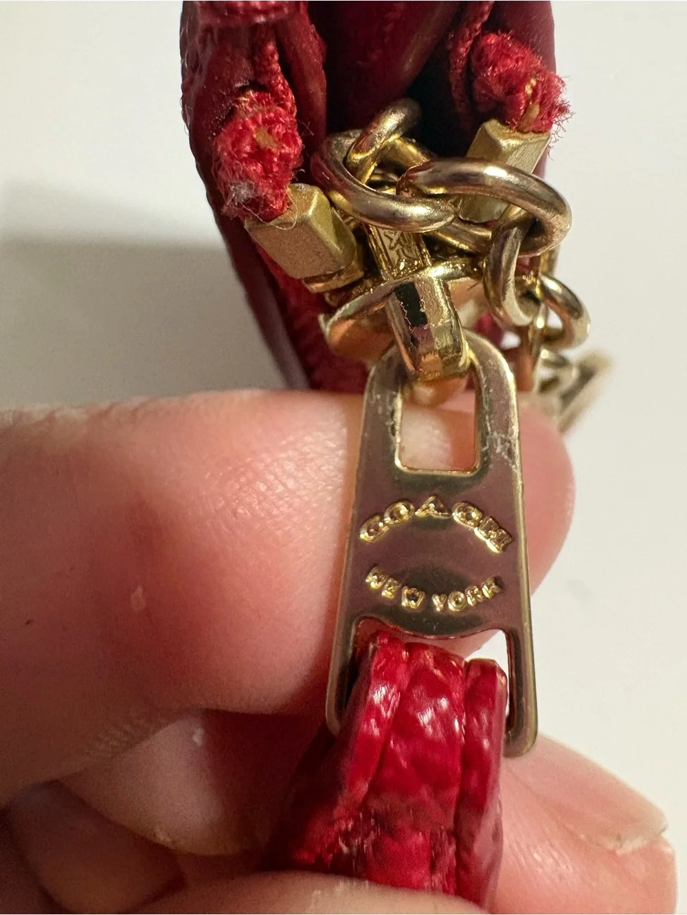 Coach Red Leather Zip Card Case Key Ring